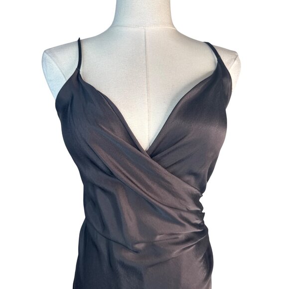 ZARA Black XS Satin Wrap Midi Dress Adjustable Straps - Picture 4 of 8